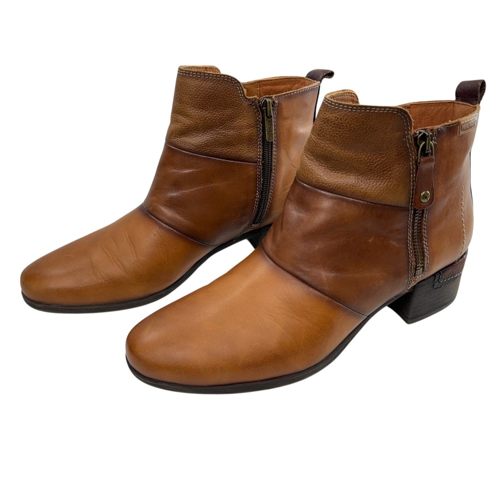 Pikolinos Malaga Ankle Boots Women Size 41 10 Cognac Leather Block Heel Comfort
